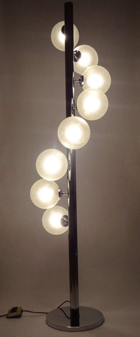 grosse chrom standing lamp with 8 glass bulbs 1965