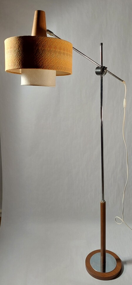 temde stehleuchte um 1955 holz textil chrom