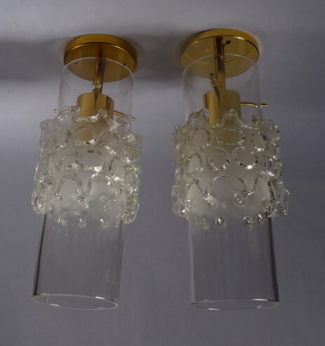 zwei fällander glas deckenleuchten vergoldet durchbrochen